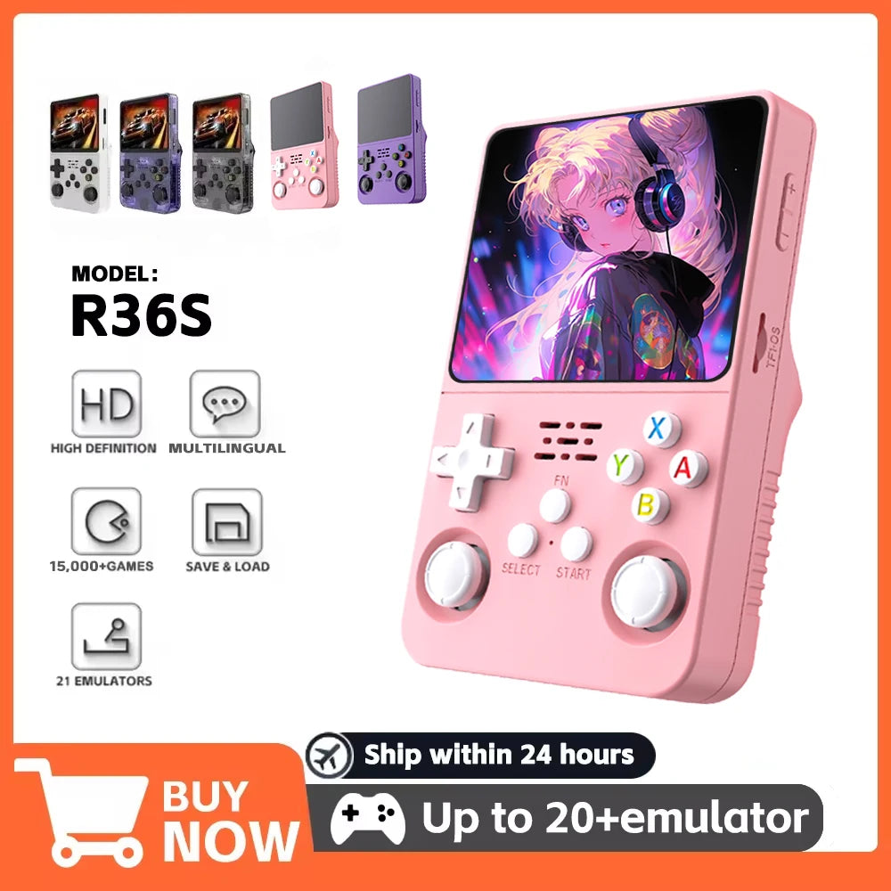 Colorful retro handheld console with 64GB storage